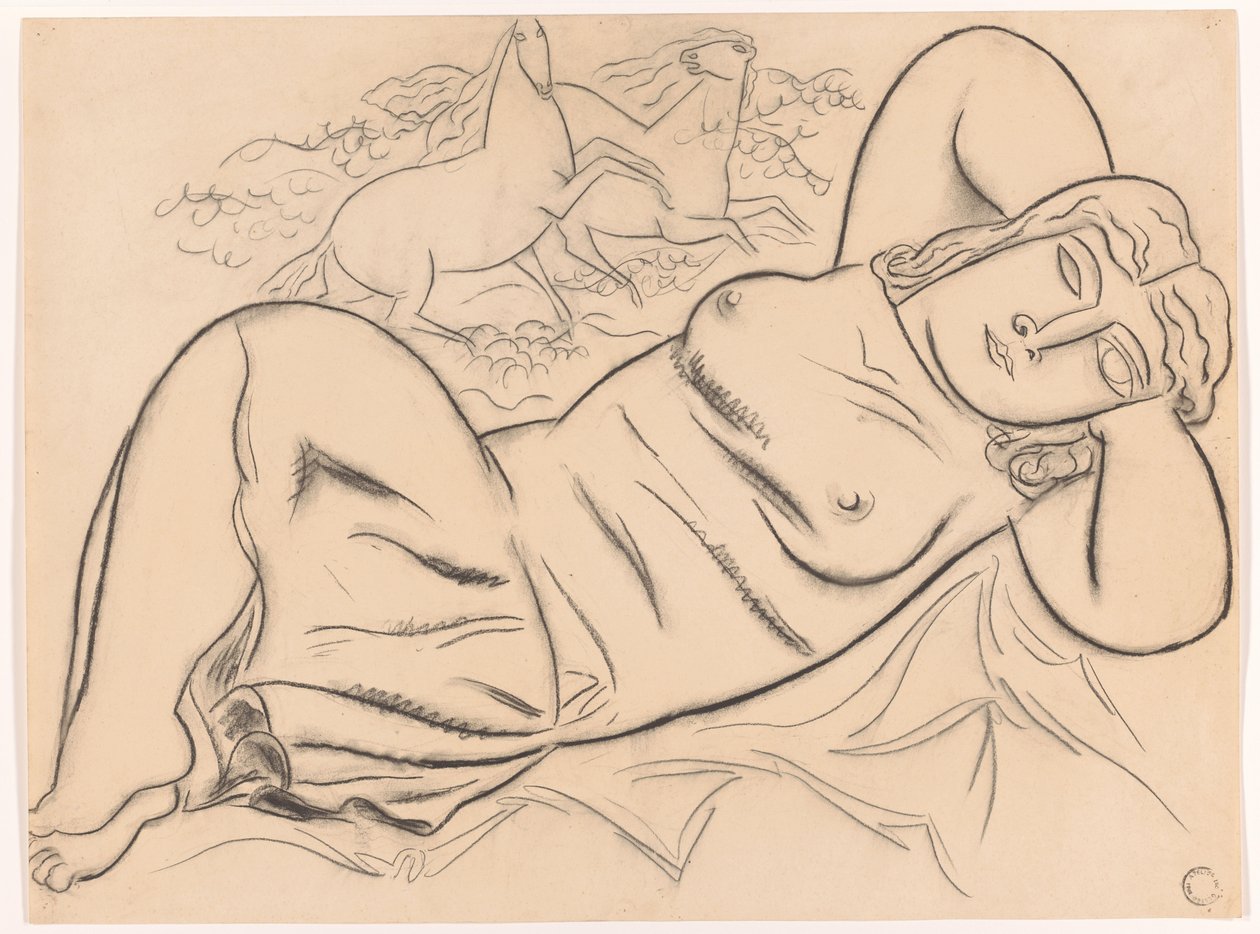 atları ile uzanmış çıplak kadın by Leo Gestel