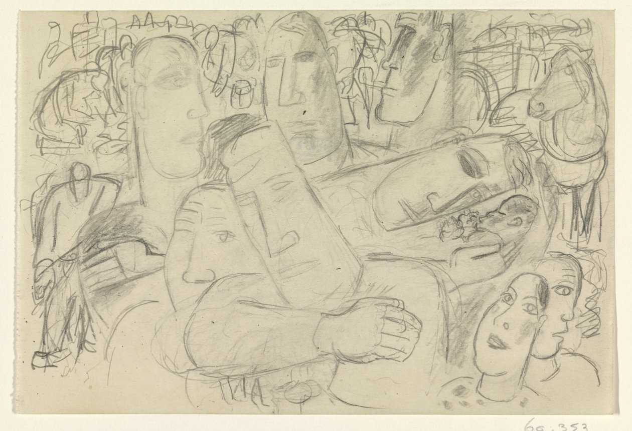 İnsanlar, yüzler ve bir at by Leo Gestel