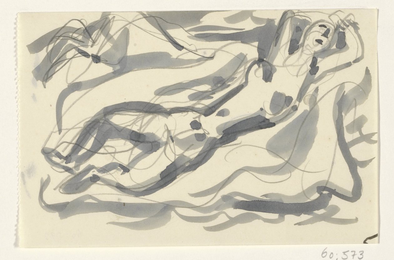 Denizde çıplak kadın ve at by Leo Gestel
