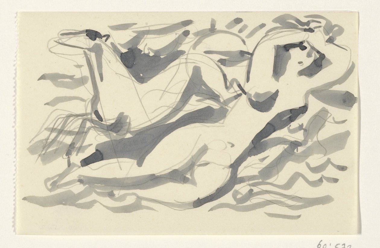 Denizde çıplak kadın ve at by Leo Gestel