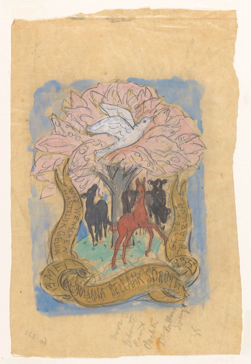 Juliana Bellaar Spruyt'un doğumunu kutlamak için tasarım çizimi by Leo Gestel