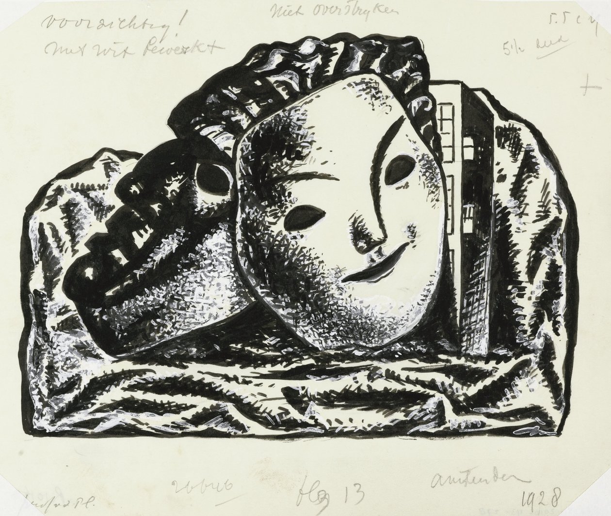 Bina ve kayalar için iki maske (kroki) by Leo Gestel