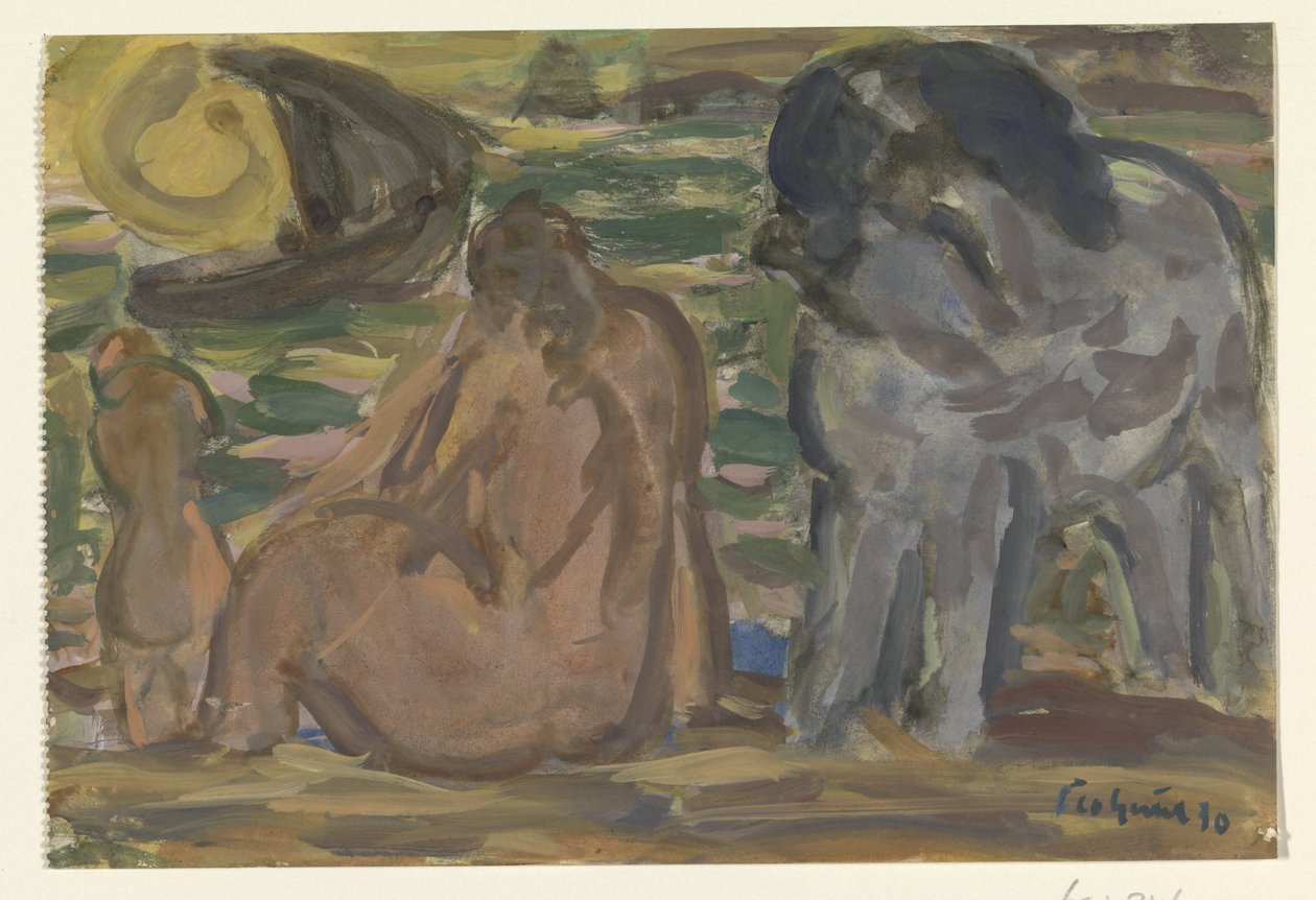 İki çıplak figür ve deniz kenarında bir at by Leo Gestel