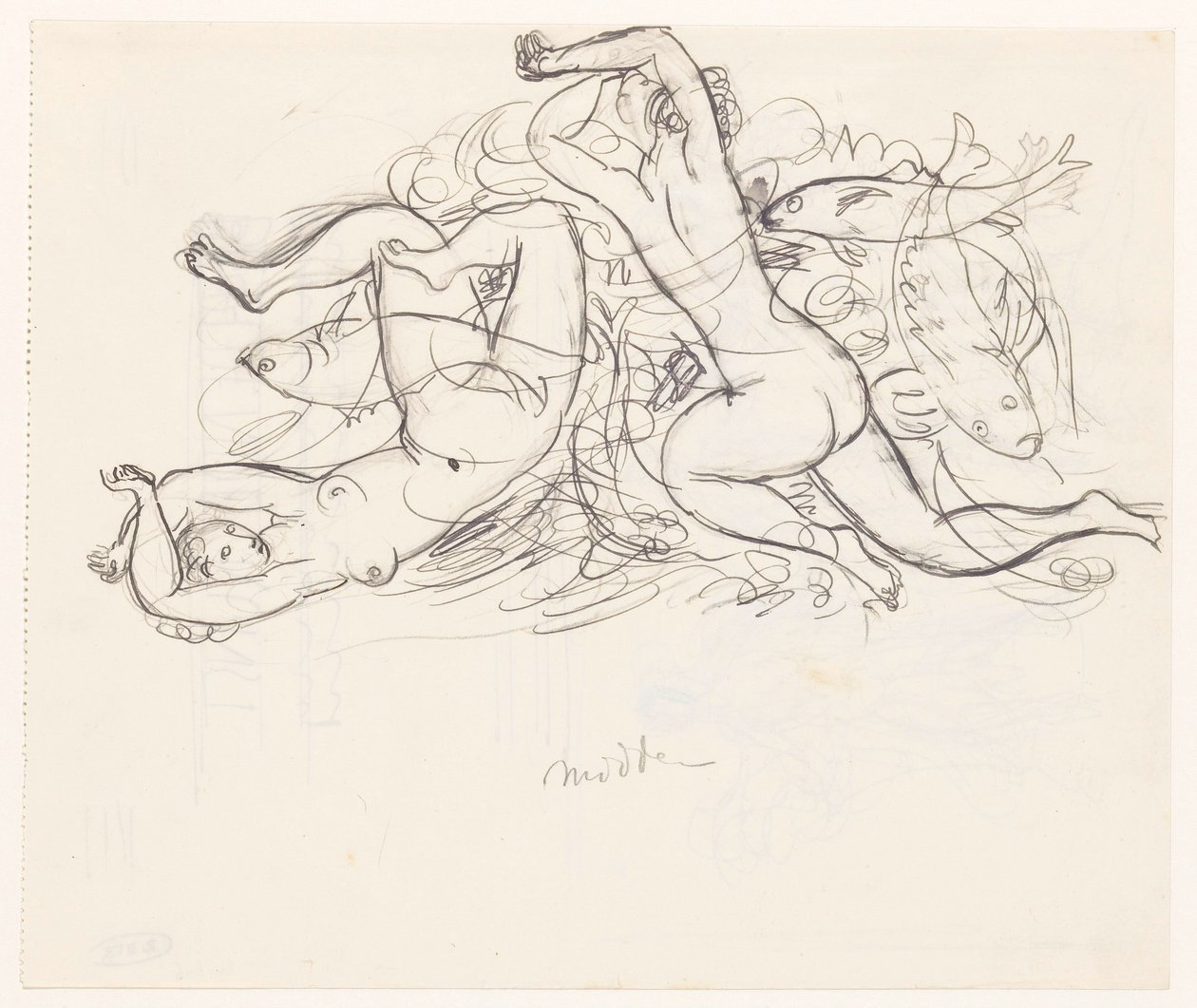 iki çıplak kadın ve üç balık by Leo Gestel