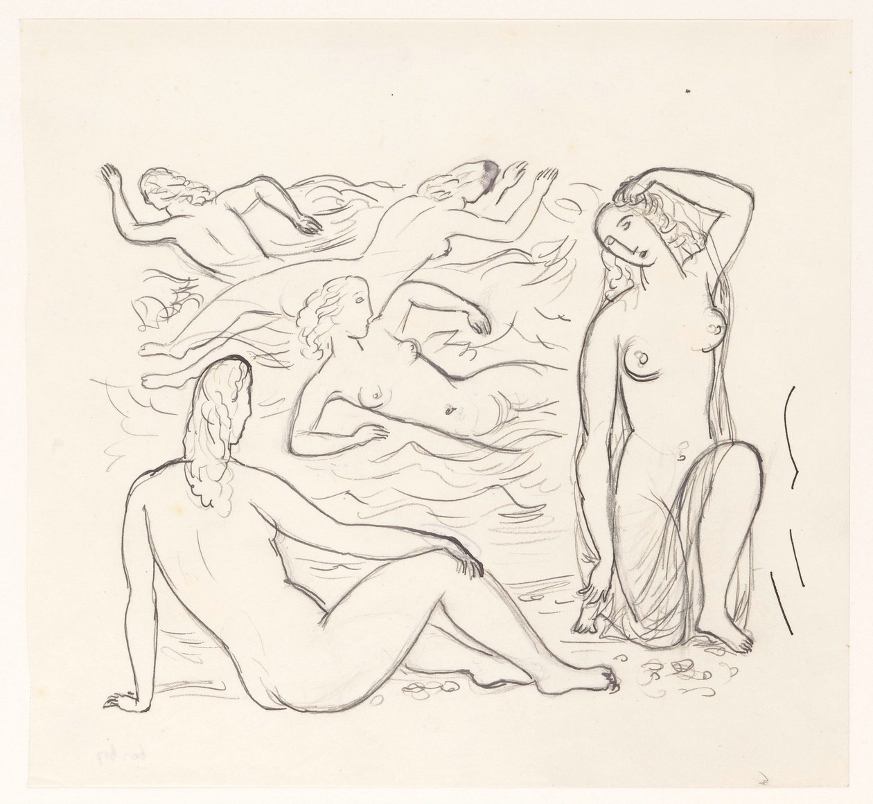 Sörfte veya sahilde beş çıplak kadın by Leo Gestel