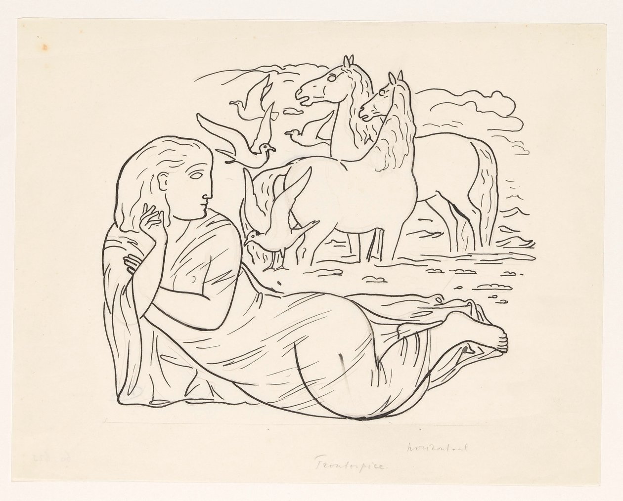 İki at ve birkaç martı ile sahilde yatan kadın by Leo Gestel