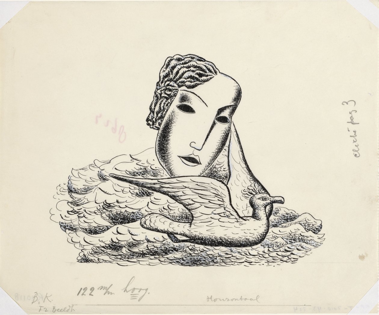 Kuş (kroki) ile kadının kafası by Leo Gestel
