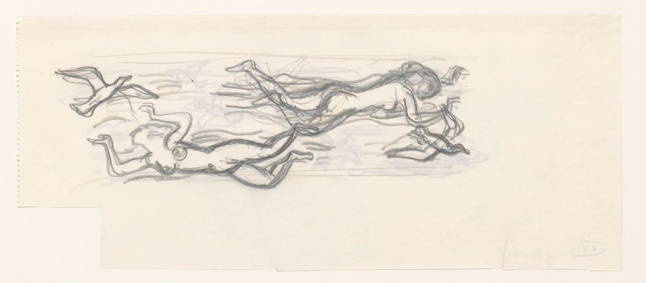 Martılar arasında gökyüzünde yüzen çıplak kadınlar by Leo Gestel