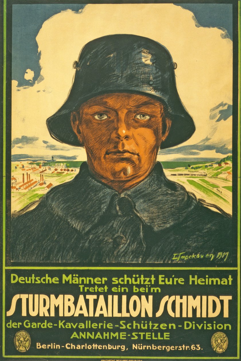 Fırtına Taburu Schmidt; Alman erkekleri vatanınızı dökün! ... pub'a adım atın. Berlin, 1917 by Leo Impekoven