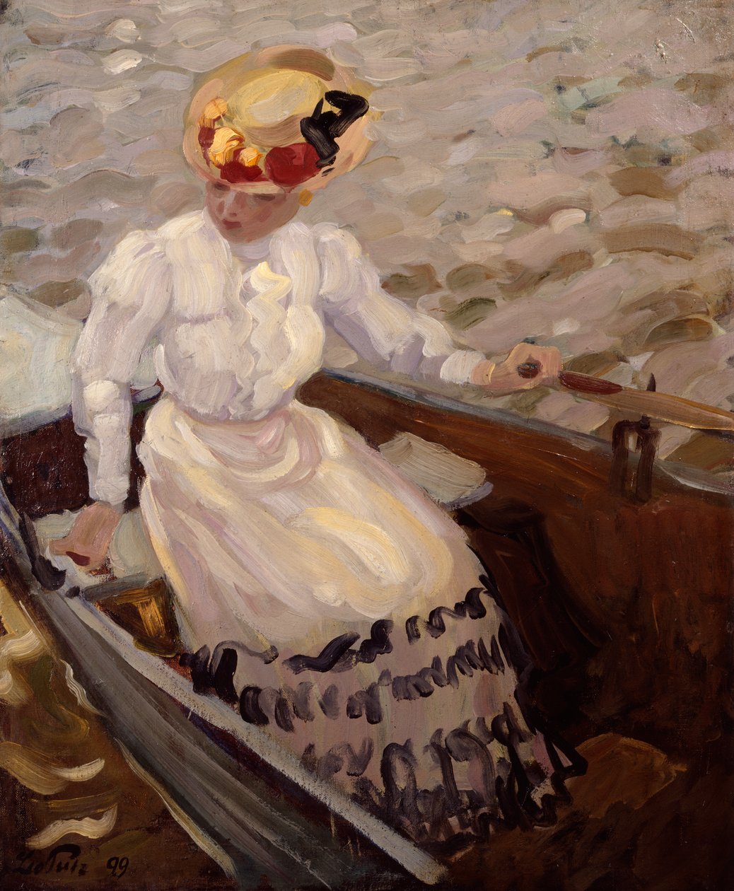 Kayıkta Zarif Bir Kadın (tuval üzerine yağlı boya) by Leo Putz
