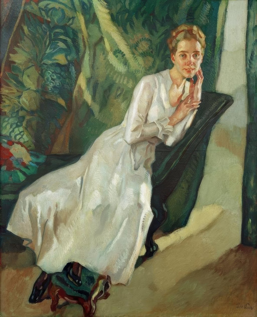 kadın boyun askısı portresi by Leo Putz