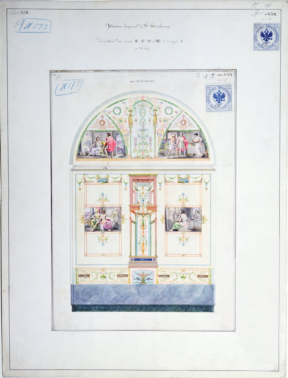 Hermitage için duvar tasarımı, St. Petersburg, c.1840 by Leo von Klenze