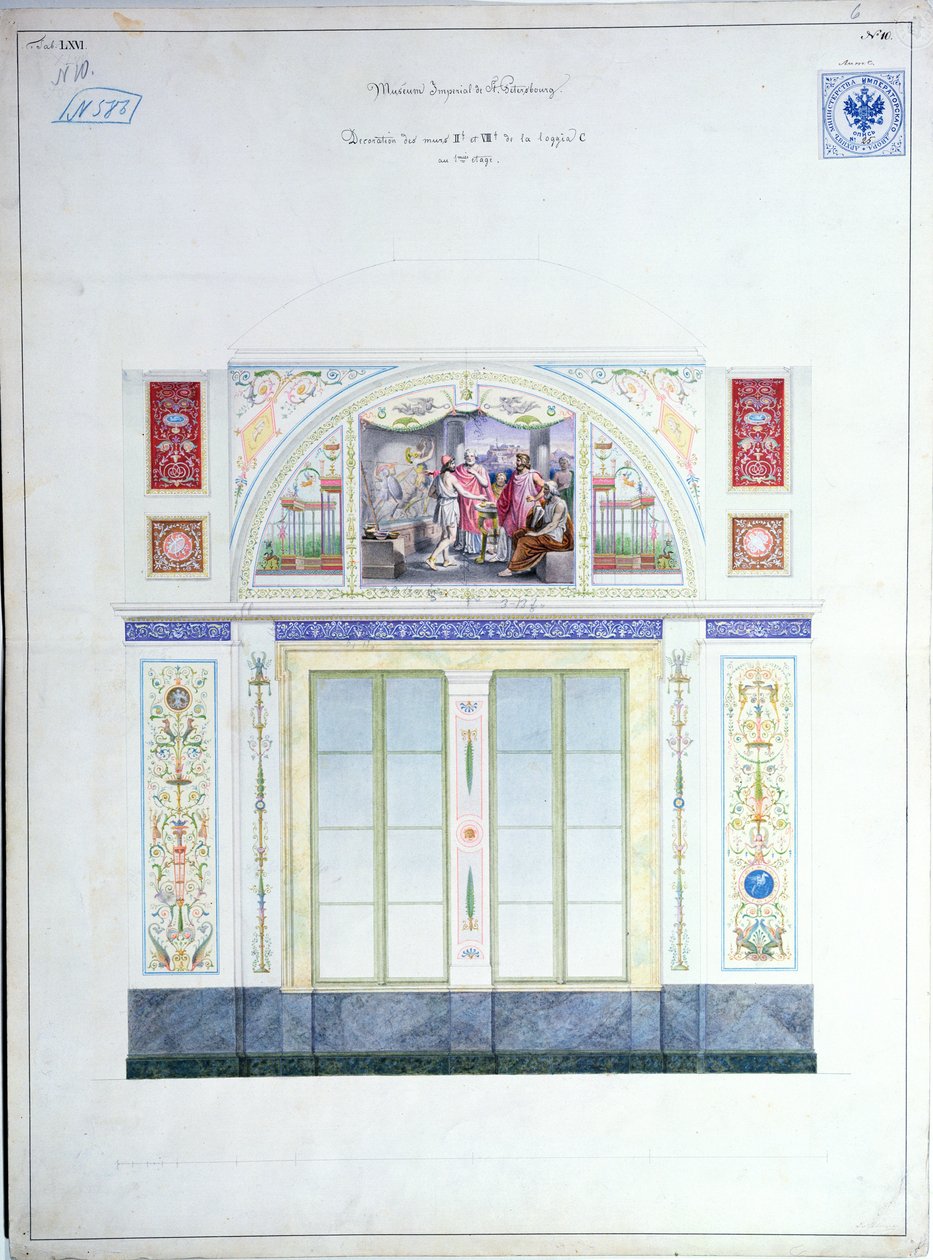 Hermitage için duvar tasarımı, St. Petersburg, c.1840 by Leo von Klenze