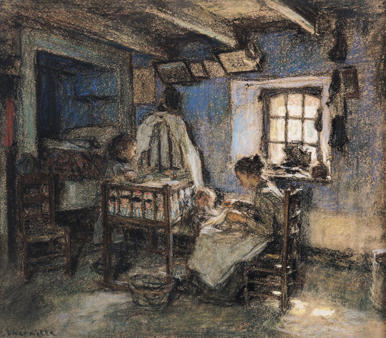 Yurtiçi İçişleri, Wissant, 1913 (kağıt üzerinde pastel) by Leon Augustin Lhermitte