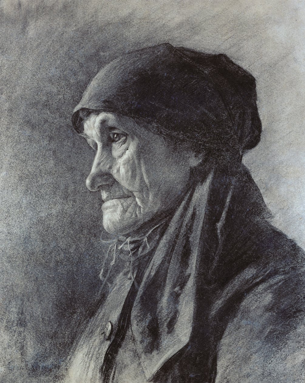Köylü kafası (kağıt üzerinde kömür) by Leon Augustin Lhermitte