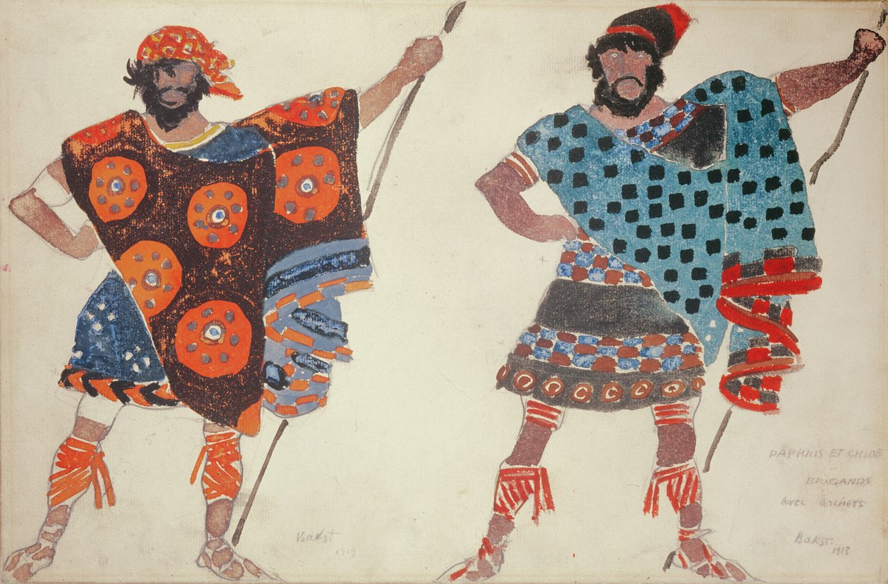 Daphnis ve Chloe için korsan kostümü tasarımı, 1913 (gemide sulu boya) by Leon Bakst