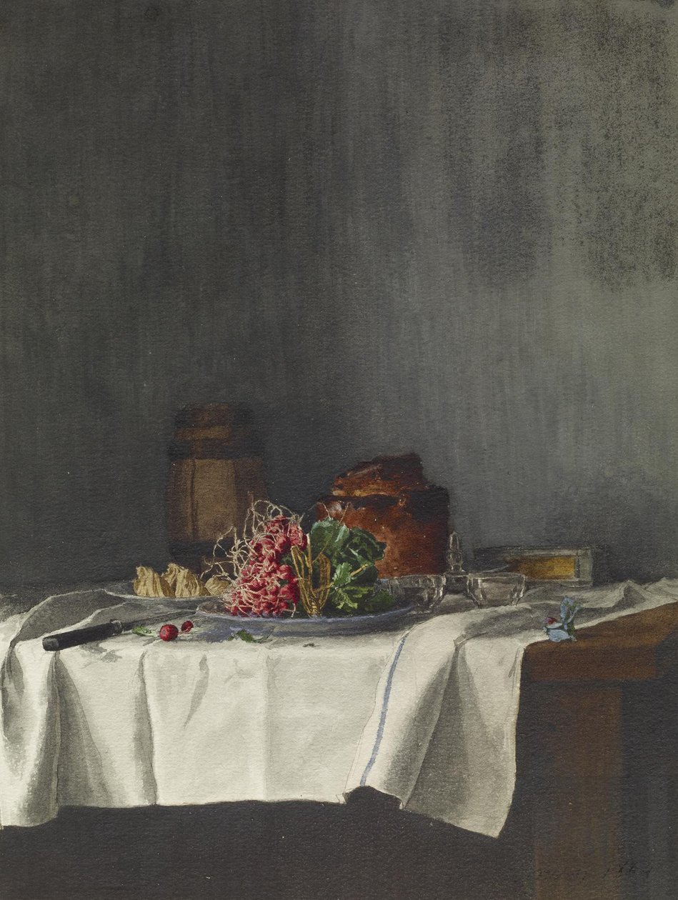 Turp ve Pate ile Natürmort, 1864 (kağıt üzerine kalem ve mürekkep, kurşun kalem ve wc) by Léon Bonvin