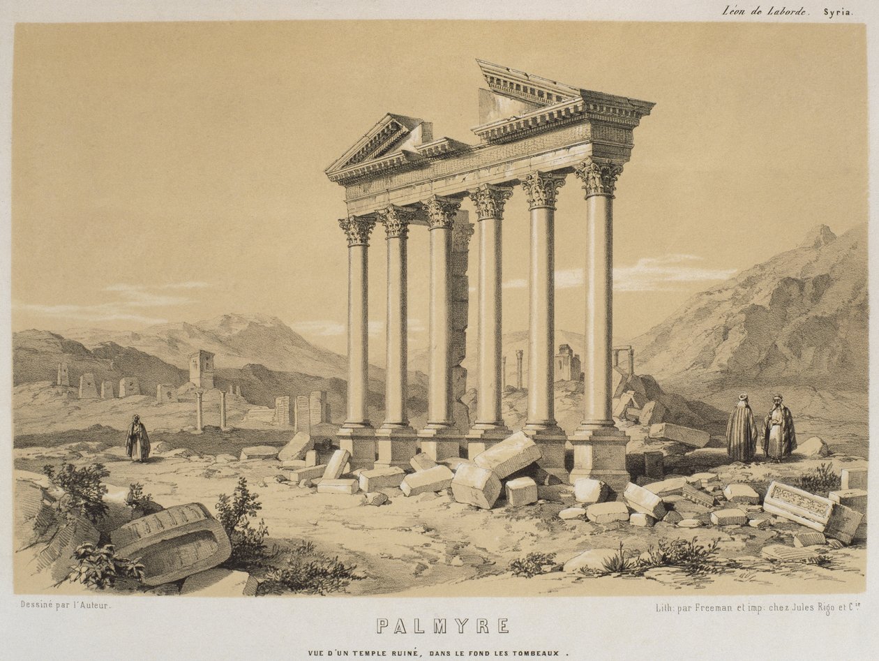Harap bir tapınağın görünümü, Palmyra, Suriye, Leon de Laborde, Paris, 1838 tarafından 