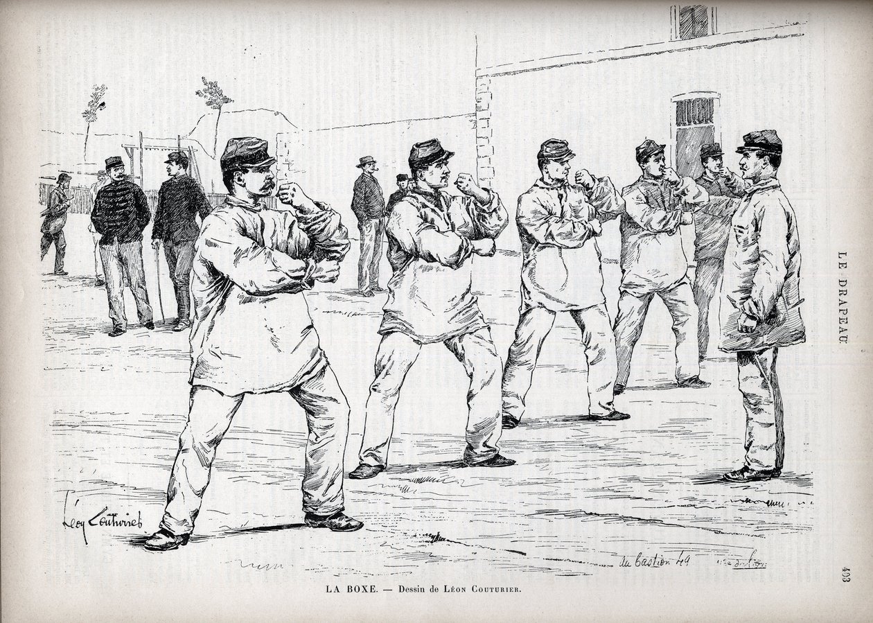 La Boxing - Fransız Armees - Leon Couturier (1842-1935) tarafından çizim - “” Bayrak” için - Yurtseverler Ligi Monitörü” - 22 Ağustos by Leon Antoine Lucien Couturier