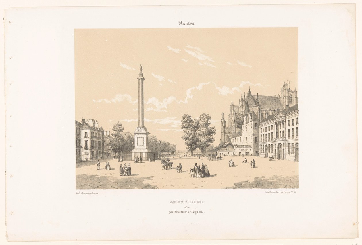 Nantes Nantes'teki Place Maréchal-Foch ve Cours Saint-Pierre'nin görünümü. Cours St. Pierre (nesne üzerine başlık) Çağdaş Fransa (dizi başlığı) La France de nos jours (dizi başlığı) by Leon Auguste Asselineau