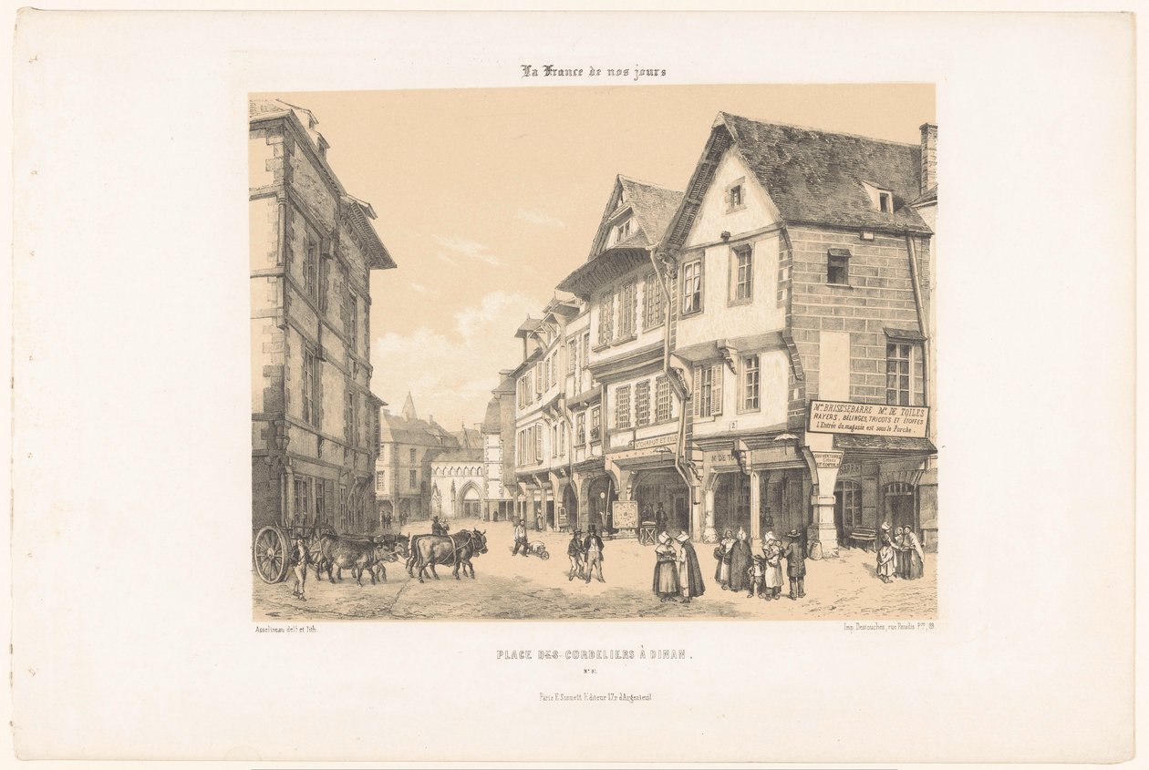Dinan'daki Place des Cordeliers'ın görünümü Place des Cordeliers à Dinan (nesne üzerine başlık) Çağdaş Fransa (dizi başlığı) La France de nos jours (nesne üzerine dizi başlığı) by Leon Auguste Asselineau