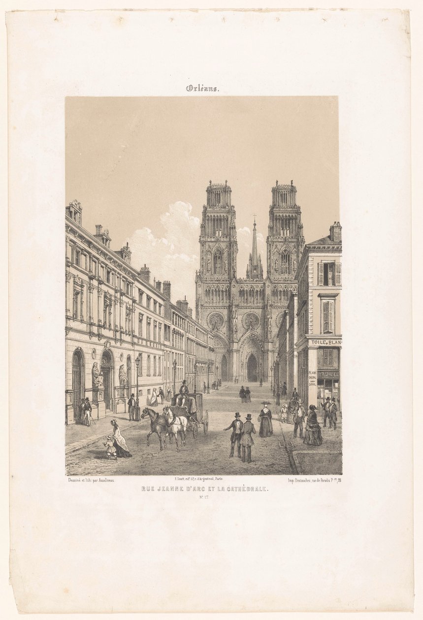 Rue Jeanne d'Arc ve Orléans Orléans'taki katedralin görünümü. Rue Jeanne d'Arc et la cathédrale (nesne üzerine başlık) Çağdaş Fransa (dizi başlığı) La France de nos jours (nesne üzerine dizi başlığı) by Leon Auguste Asselineau