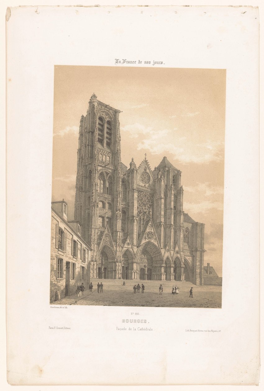 Bourges Bourges'daki katedralin cephesinin görünümü. Cephe de la cathédrale (nesne üzerine başlık) Çağdaş Fransa (dizi başlığı) La France de nos jours (nesne üzerine dizi başlığı) by Leon Auguste Asselineau