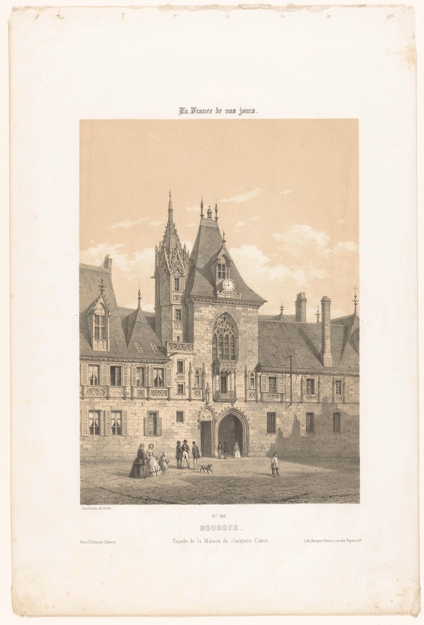 Bourges Bourges'daki Palais Jacques-Coeur'un cephesinin görünümü. Cephe de la maison de Jacques Coeur (nesne üzerine başlık) Çağdaş Fransa (dizi başlığı) La France de nos jours (nesne üzerine dizi başlığı) by Leon Auguste Asselineau