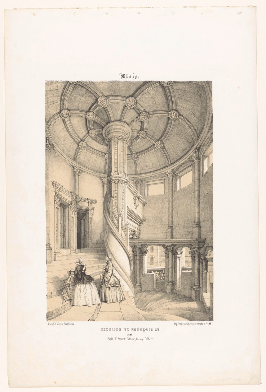 Blois Blois şatosunda Kral I. Francis'in sarmal merdiveninin görünümü. Escalier de François Ier (nesne üzerine başlık) Çağdaş Fransa (dizi başlığı) La France de nos jours (dizi başlığı) by Leon Auguste Asselineau