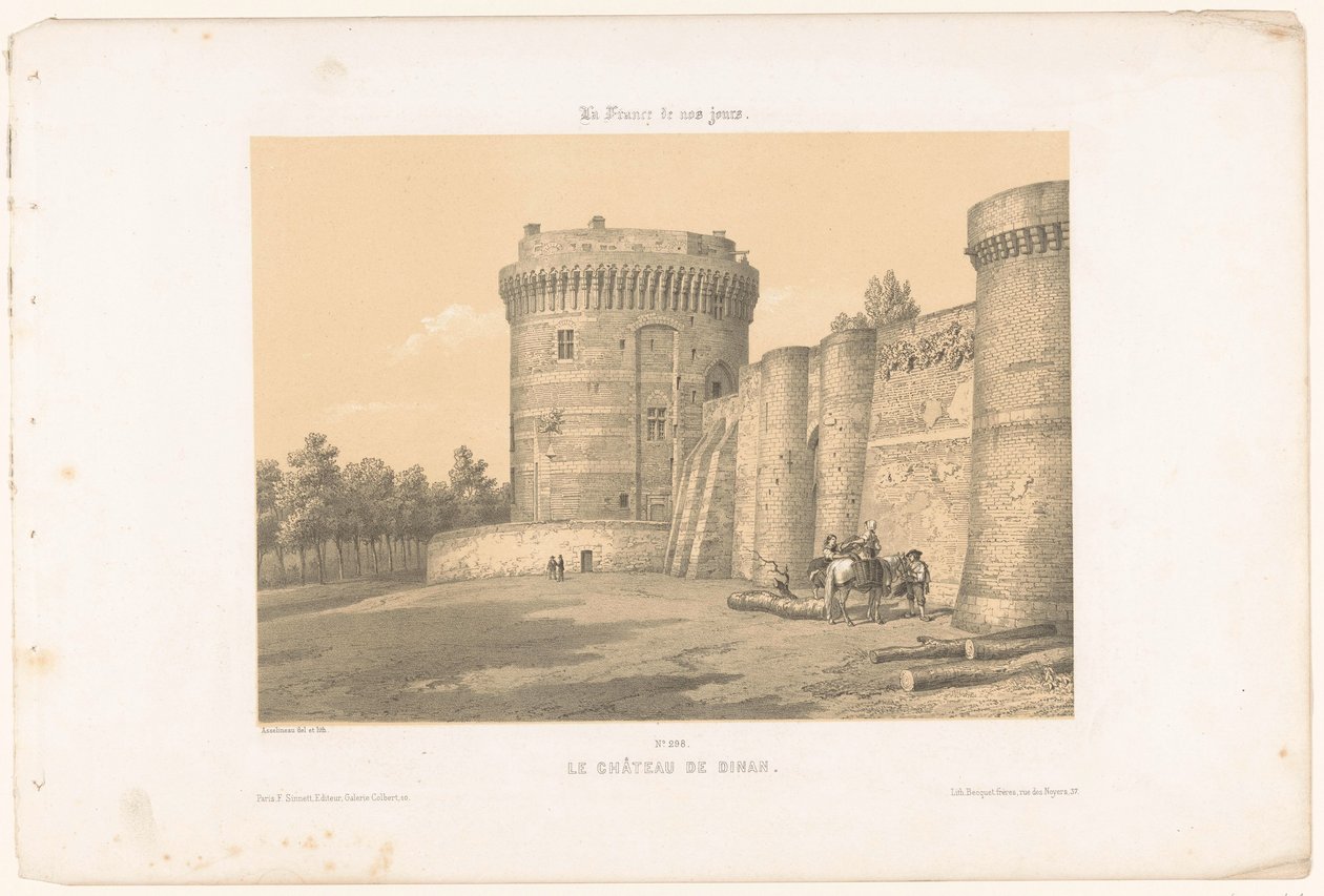 Dinan kalesinin kulelerinden birinin görünümü Le château de Dinan (nesnedeki başlık) Çağdaş Fransa (dizi adı) La France de nos jours (nesne üzerine seri başlığı) by Leon Auguste Asselineau