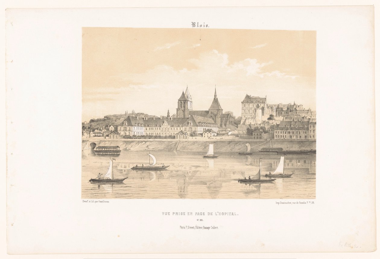 Loire Blois'in diğer tarafından Blois hastanesinin görünümü. Vue ödülü en yüz de l'Hopital (nesne üzerine başlık) Çağdaş Fransa (dizi başlığı) La France de nos jours (dizi başlığı) by Leon Auguste Asselineau