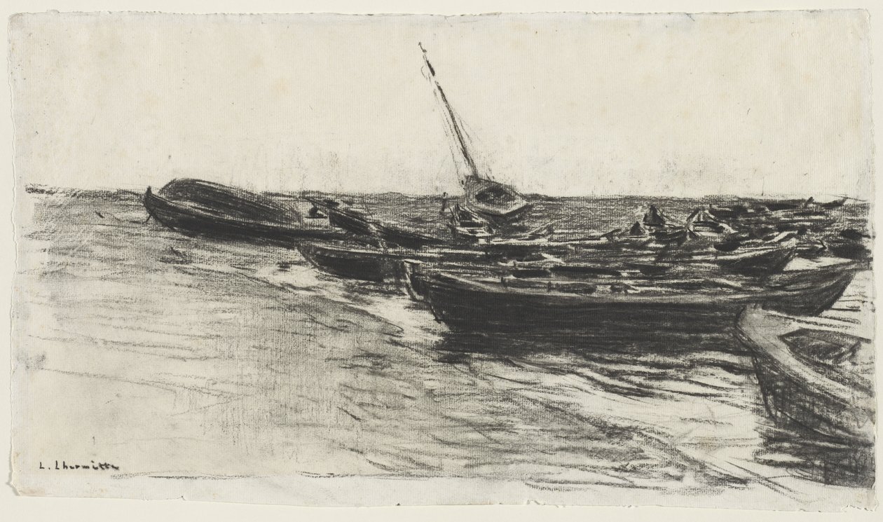 Étretat Sahilinde Balıkçı Tekneleri by Leon Augustin Lhermitte