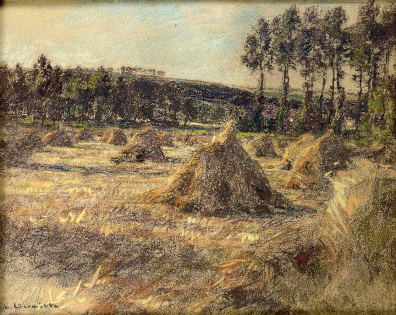 Gün Batımında Saman Yığınları, 1906 (kağıt üzerinde pastel) by Leon Augustin Lhermitte
