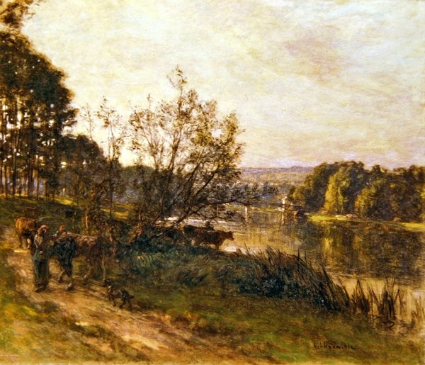 Nehir Geçişi (kağıt üzerine renkli tebeşirler ve pastel) by Leon Augustin Lhermitte