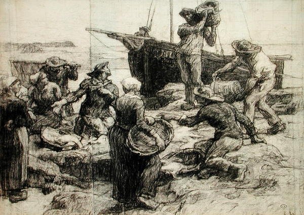 Yakalamayı Sıralama (kağıt üzerinde kömür) by Leon Augustin Lhermitte