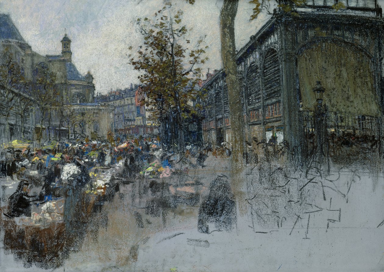Les Halles için çalışma, 1893 (kartta pastel) by Leon Augustin Lhermitte