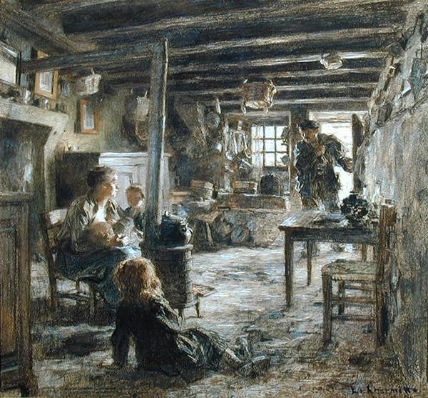 Bir Aile, İç Fonte (Babanın Dönüşü) 1887 (kağıt üzerinde pastel) by Leon Augustin Lhermitte