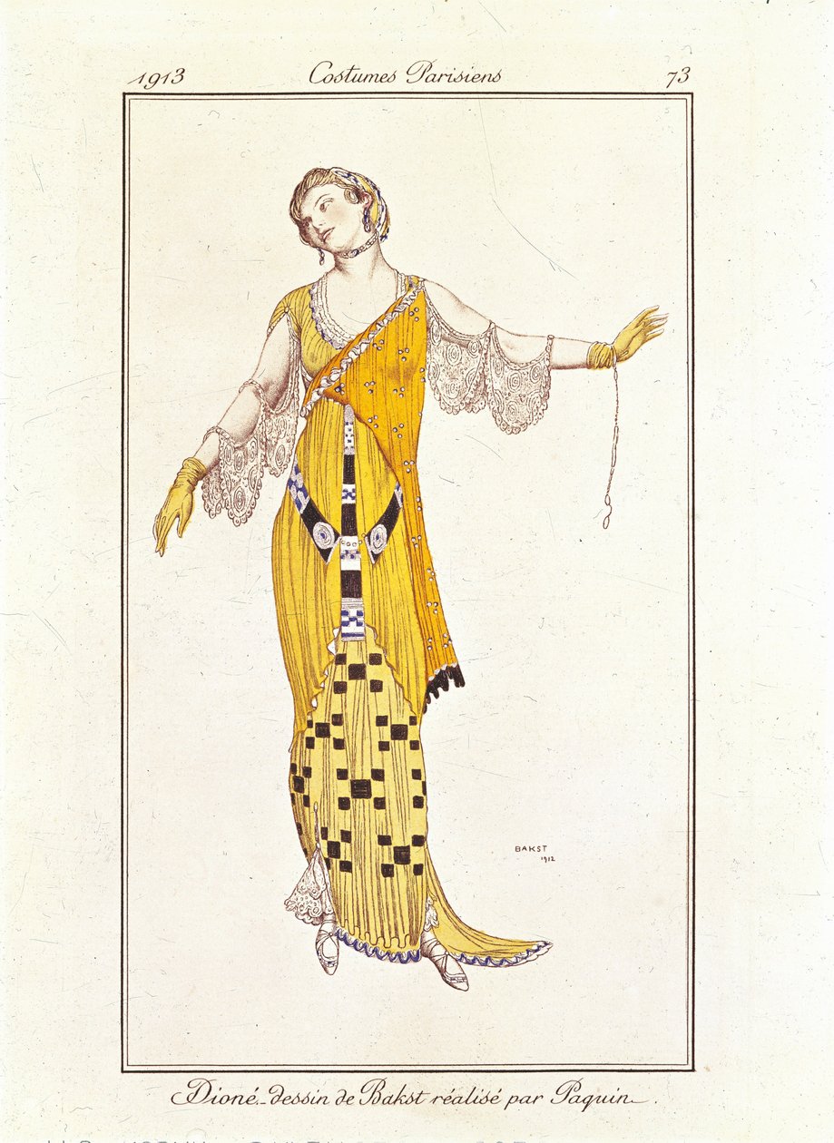 3285642 Dione, Jeanne Paquin tarafından yapılan Bakst tarafından çizim. Paris Kostümleri no.73 by Leon Bakst
