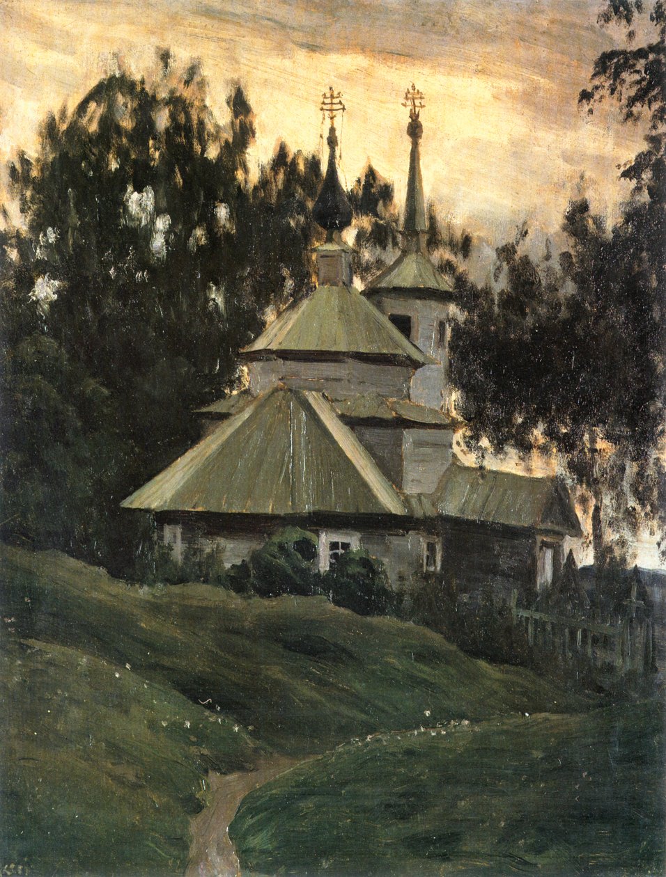 Kırsalda Kilise (tuval üzerine yağlıboya) by Leon Bakst