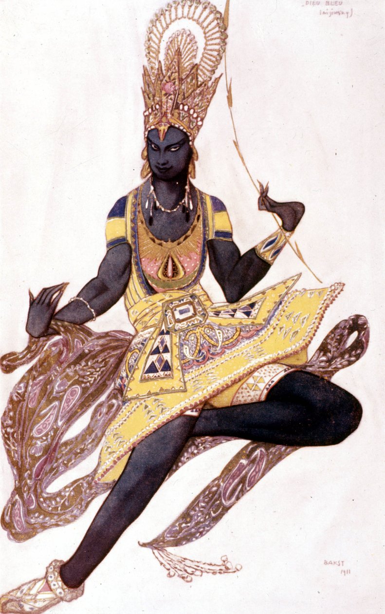 Leo Bakst tarafından Reynaldo Hahn (1875 - 1947) tarafından “Mavi Tanrı” için yaratılan Vaslav Nijinsky veya Nijinsky (1889-1950) kostümü by Leon Bakst