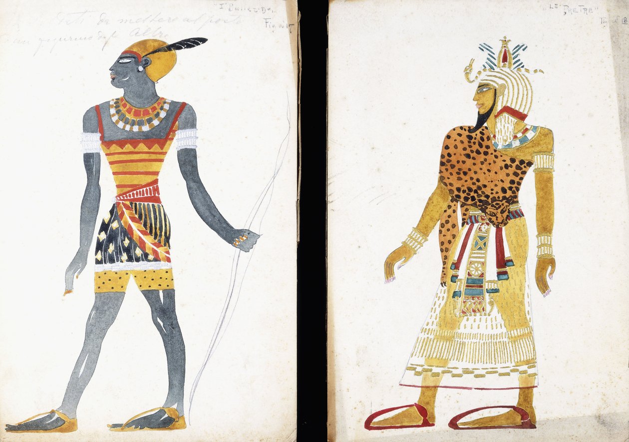Nubian erkek dansçıyı tasvir eden "Ammoun" için kostüm tasarımı, by Leon Bakst