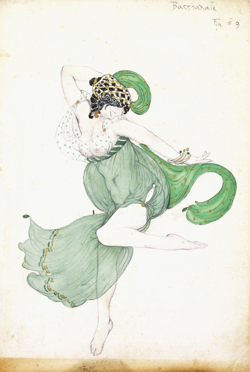 "Bacchanle" için kostüm tasarımı, solist balerin, by Leon Bakst