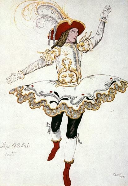 Uyuyan Güzel'den Sinek Peri Kuşunun Pageboy'u için kostüm tasarımı by Leon Bakst