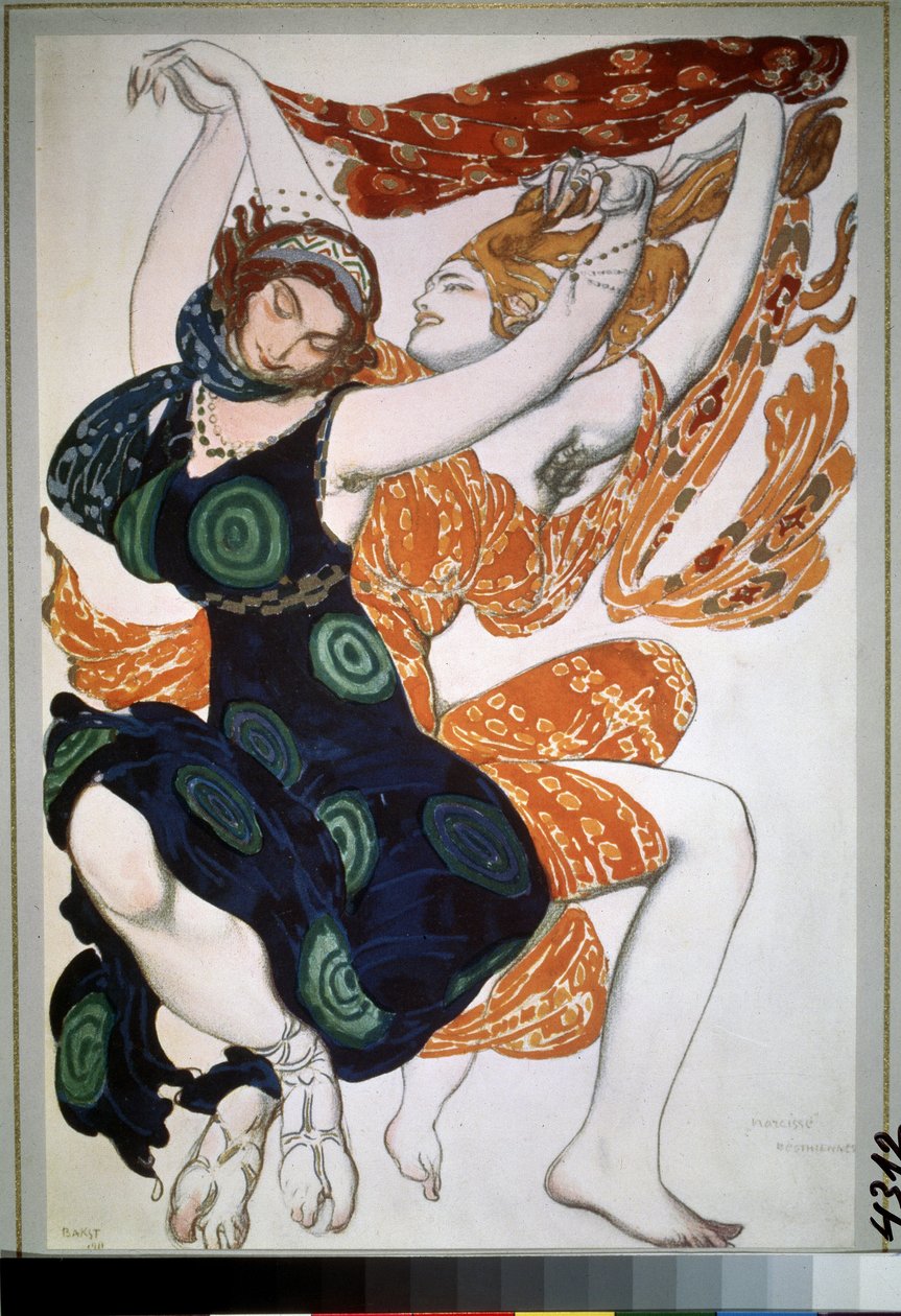 İki beotiennes, Nikolai Tcherepnin (Nicolas Tcherepnin) (1873-1945) tarafından "Narcisse" balesi için kostüm (İki beotiennes, N.Tcherepnin