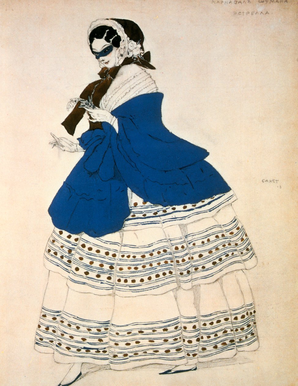 Estrella, Robert Schumann tarafından bestelenen bale Karnavalı için bir kostüm tasarımı, 1919 by Leon Bakst