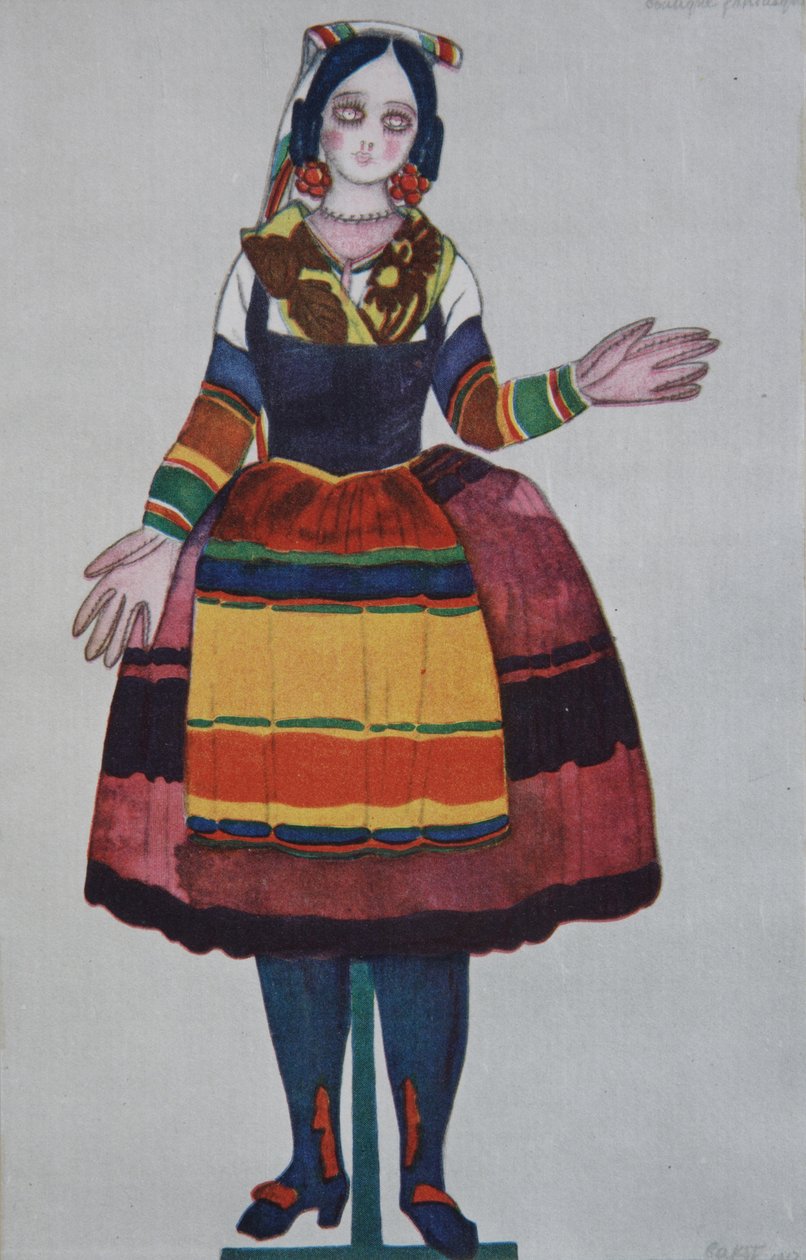 İtalyan kuklası. Bale için kostüm tasarımı The Magic Toy Shop, G. Rossini, 1919 by Leon Bakst
