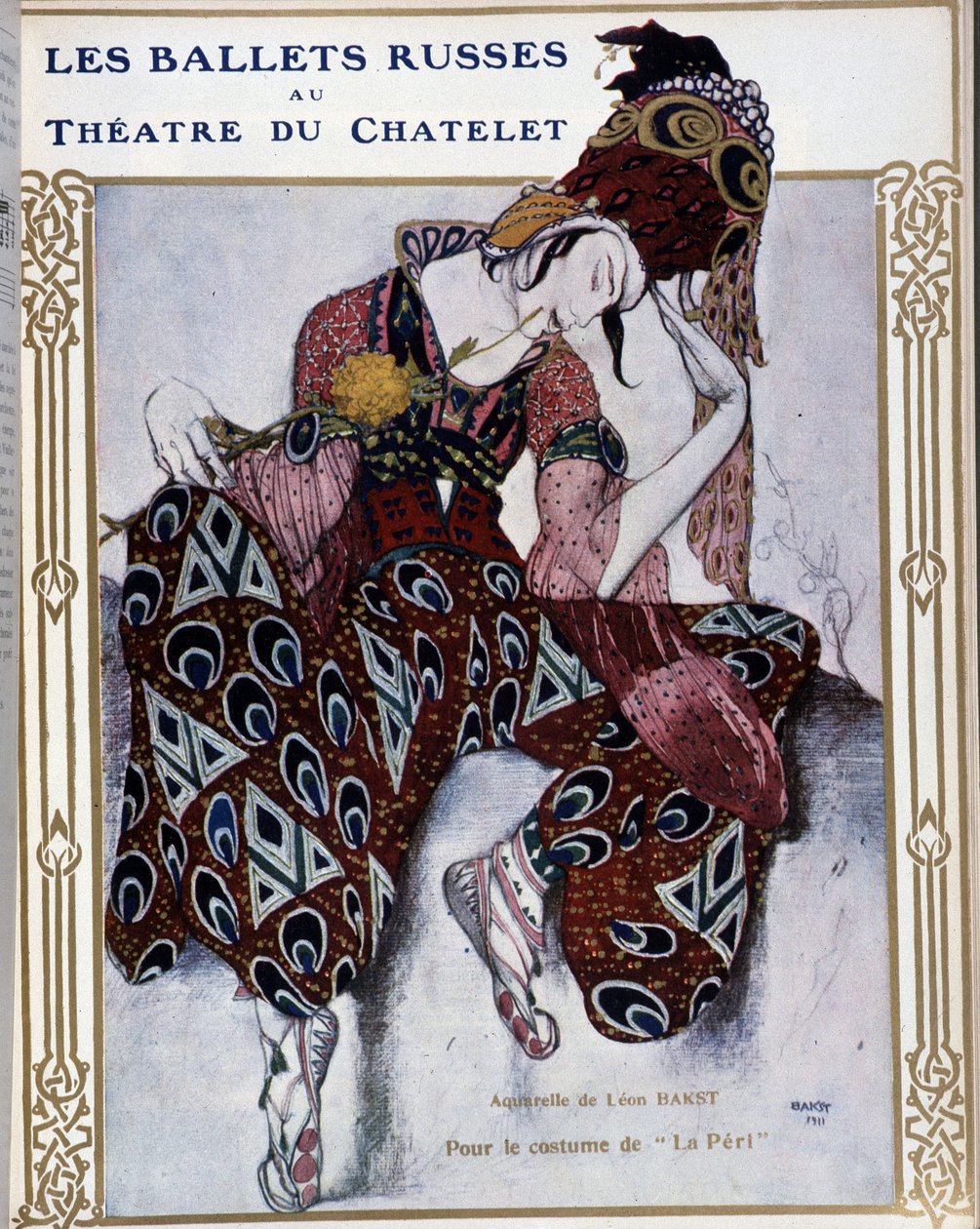 Les Ballets Russians au Theater du Chatelet: “” La Peri”” için kostüm - Bakst, cov. "" Resimli Komedi" içinde by Leon Bakst