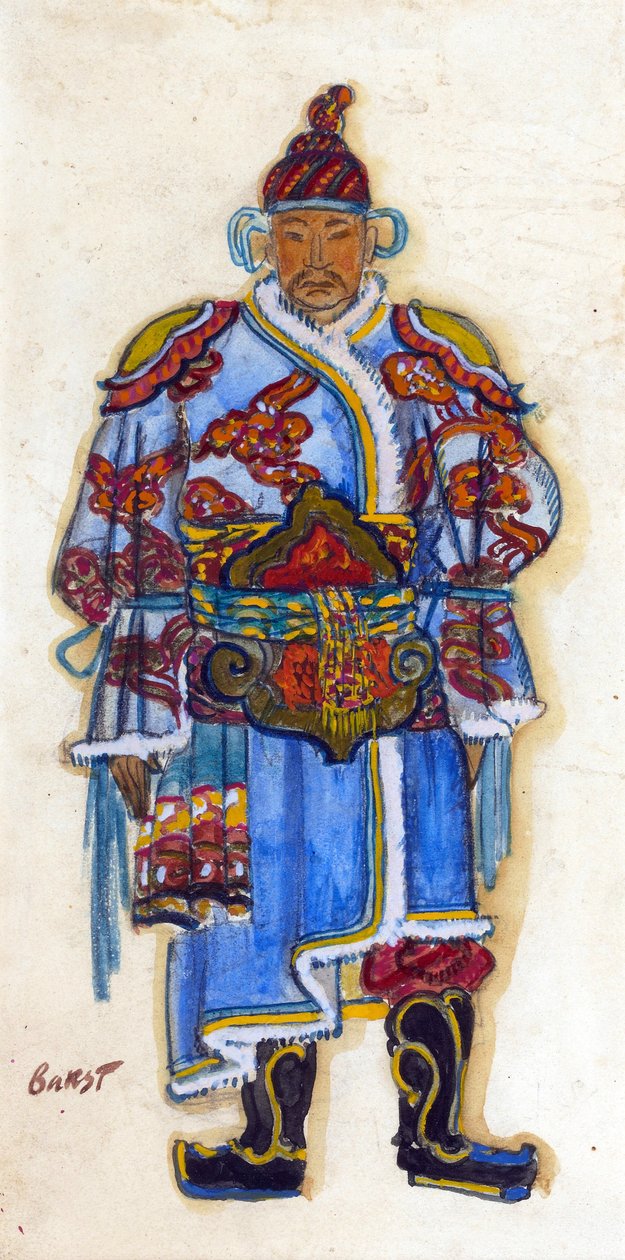 Oryantal Kostüm tasarımı (kağıt üzerine sulu boya ve guaj) by Leon Bakst