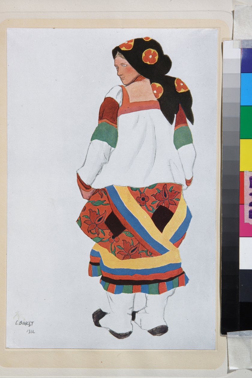 Köylü kadın, Vaudeville Eski Moskova için kostüm tasarımı, Femina tiyatrosunda, Paris (Fransa) - Leon Bakst (1866-1924), litografi 1922 - (Köylü kadın, Theatre Femina