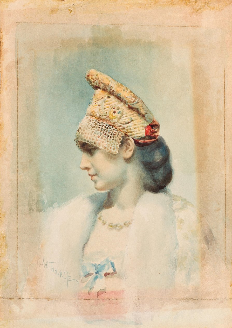 Kokoshnik Giyen Bir Kızın Portresi, 1890 by Leon Bakst